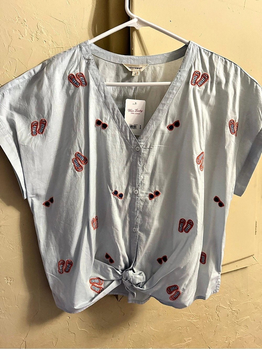 Lucky Brand Embroidered Tie-Front Blouse NWT